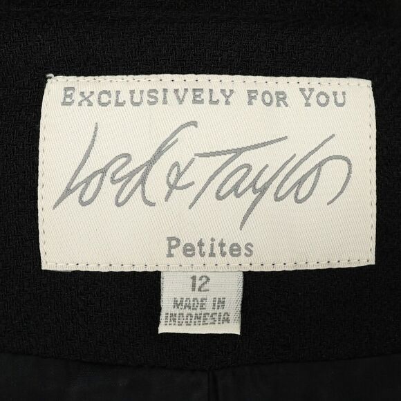 Lord & Taylor Jacket Petites 12P Black Lined Pockets Shell Buttons Career Vtg - Picture 4 of 16